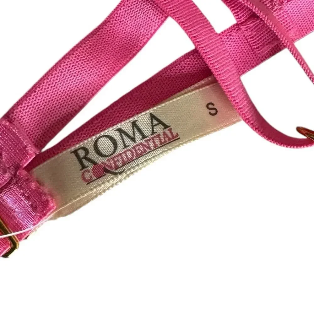 Roma Confidential Black Pink Strappy‎ Garter Bra Underwire Support Set Small NEW